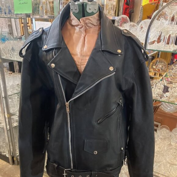 Vtg black biker rocker motorcycle perfecto mens leather jacket sz XXX large - Picture 1 of 5